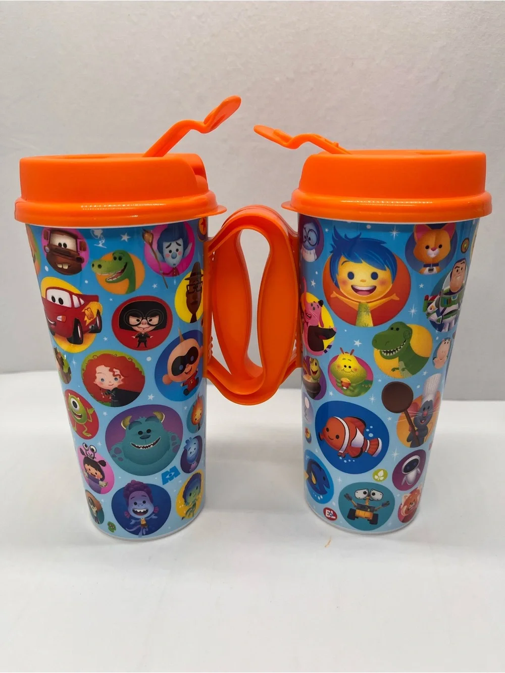 Disney Blue Character Travel Tumblers with Orange Lids - Set of 2